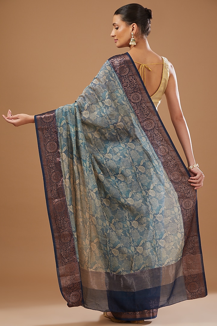 Blue Pure Silk Banarasi Handloom Festive Saree Set by Zal From Benaras at Pernia's Pop Up Shop