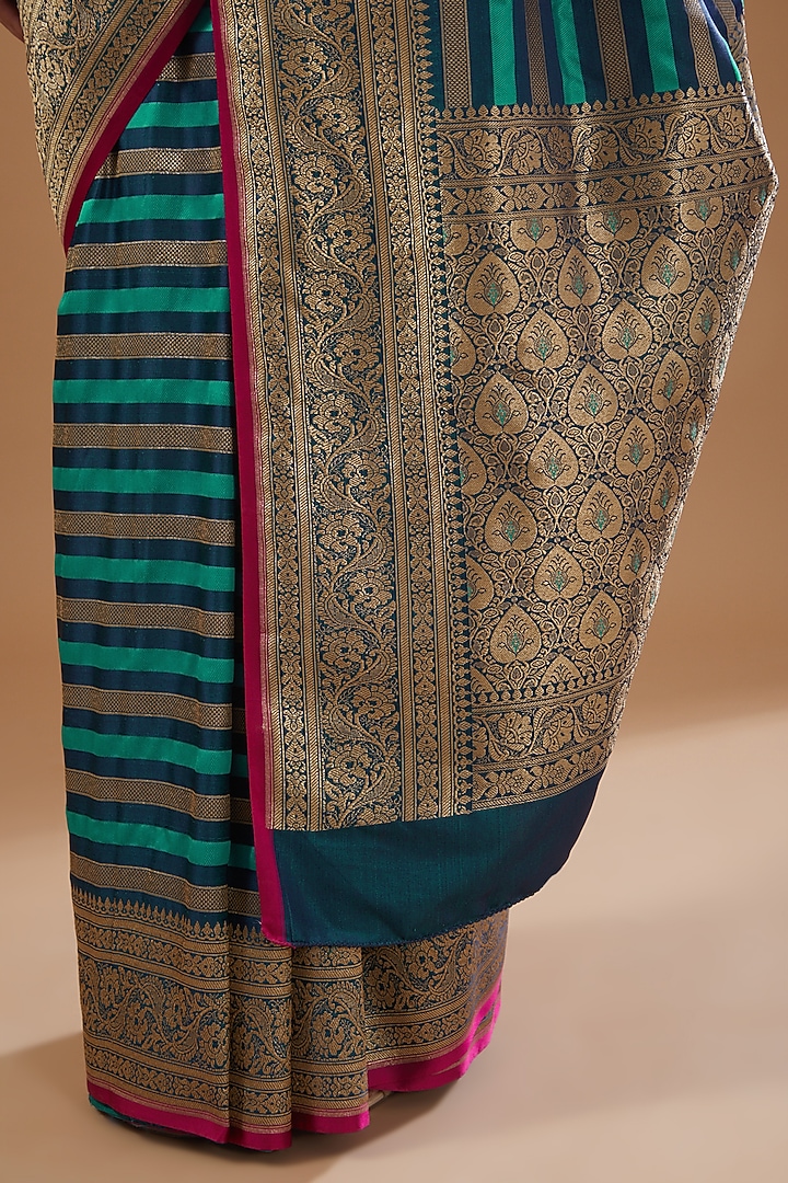 Blue Satin Silk Banarasi Handloom Party Wear Saree Set by Zal From Benaras at Pernia's Pop Up Shop