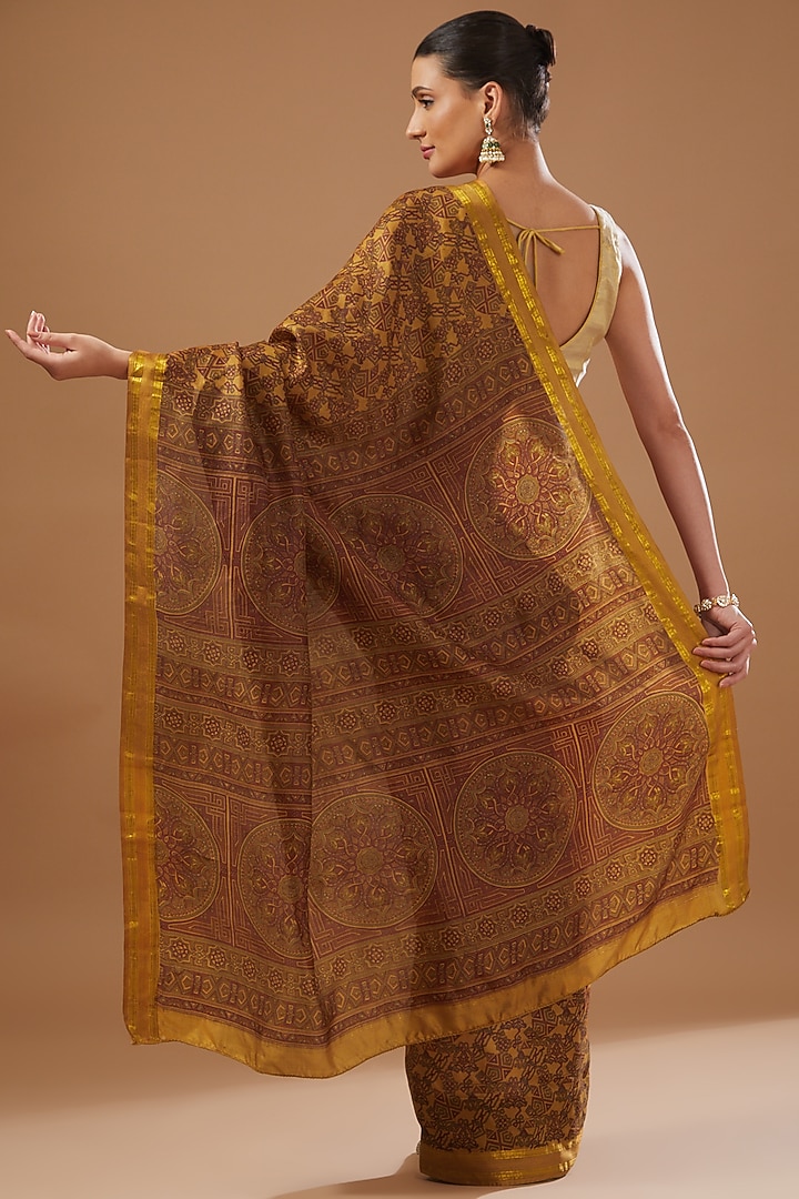 Yellow Pure Silk Banarasi Handloom Digital Printed Festive Saree Set by Zal From Benaras at Pernia's Pop Up Shop