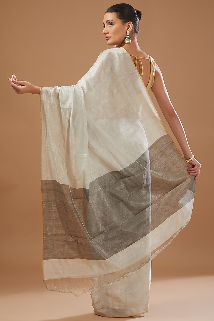 Silver Pure Chanderi Zari Handloom Party Wear Saree Set by Zal From Benaras at Pernia's Pop Up Shop