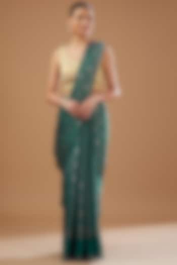 Teal Blue Chiffon Banarasi Handloom Festive Saree Set by Zal From Benaras at Pernia's Pop Up Shop