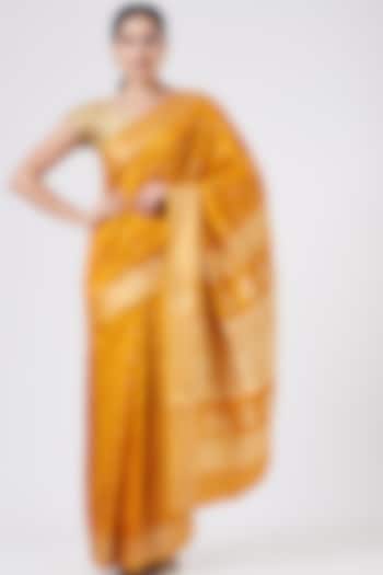 Mustard Yellow Katan Silk Saree Set by Zal From Benaras