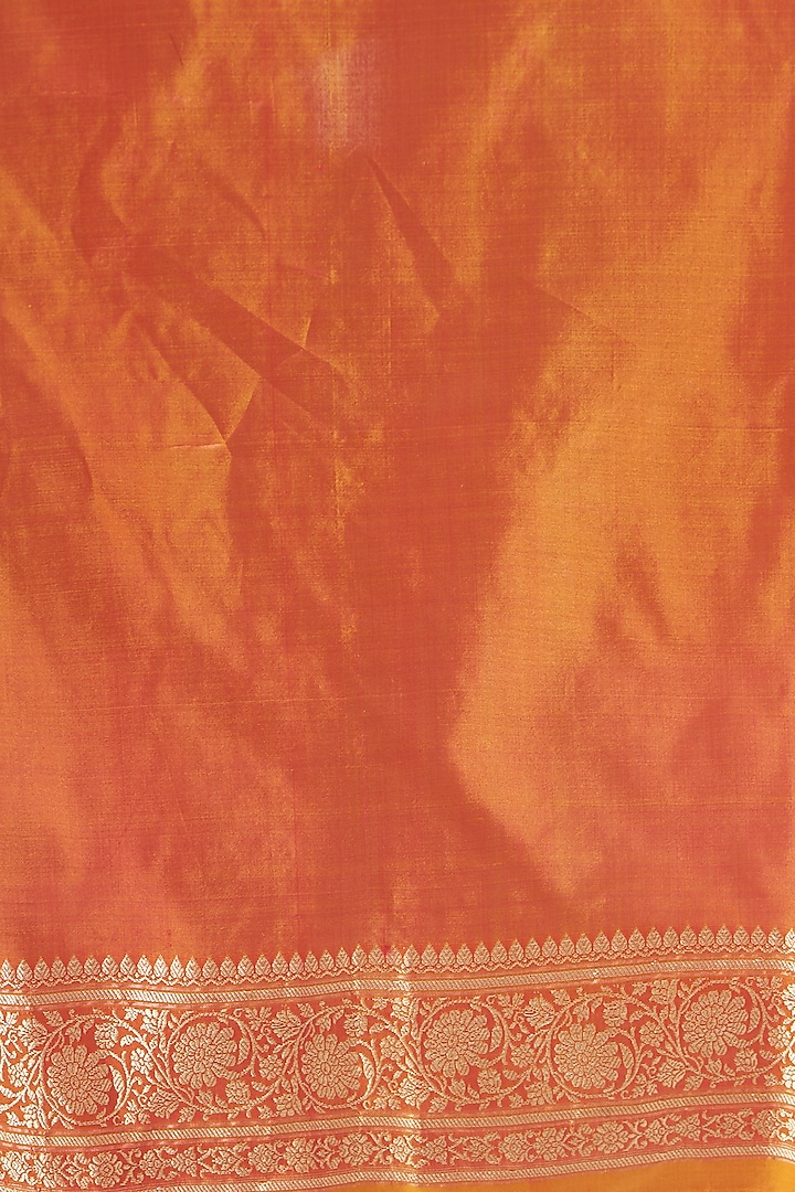 Orange Pure Katan Silk Banarasi Handloom Resham & Tanchoi Work Party Wear Saree Set by Zal From Benaras at Pernia's Pop Up Shop