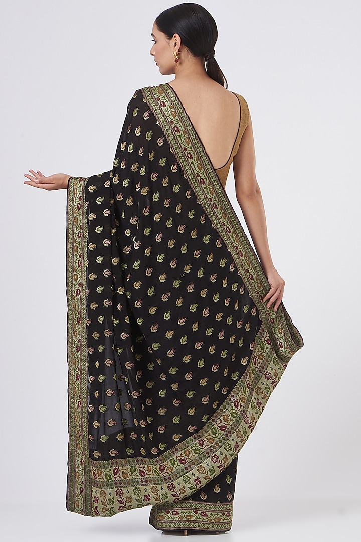 Black Pure Georgette Handloom Party Wear Saree Set by Zal From Benaras at Pernia's Pop Up Shop
