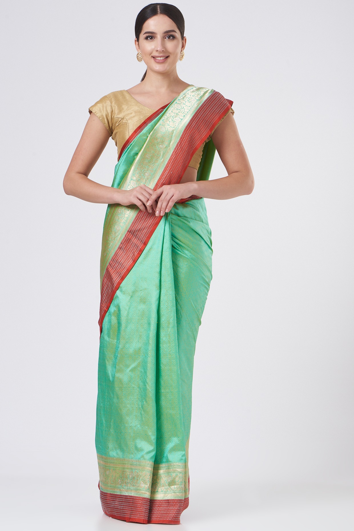 Peacock Green Pure Banarasi Handloom Katan Silk Saree - Aura Benaras