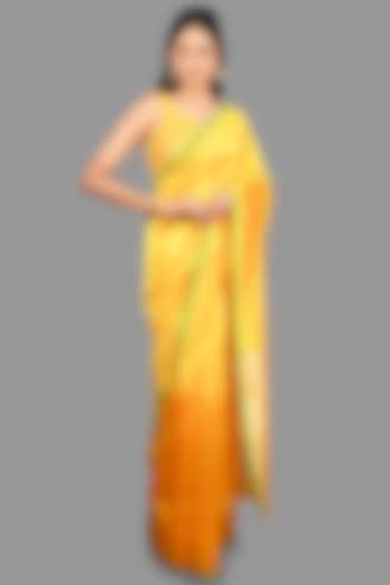 Yellow Pure Chanderi Silk Banarasi Handloom Saree Set by Zal From Benaras