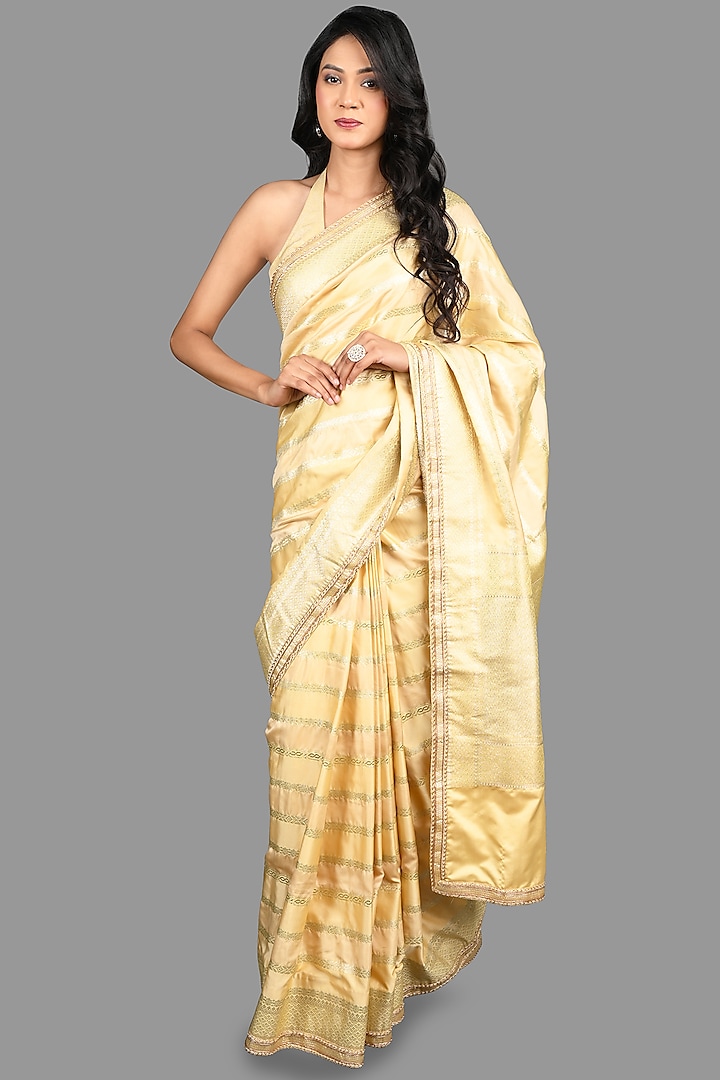 Gold Pure Silk Banarasi Handloom Saree Set by Zal From Benaras