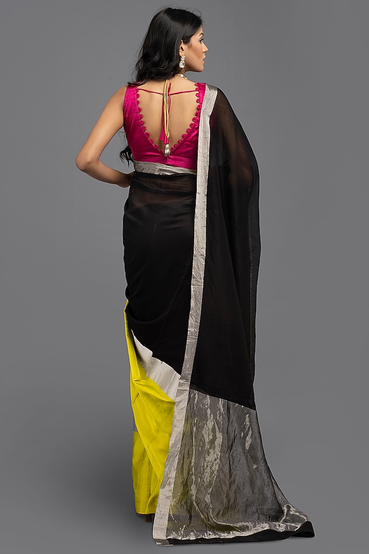 Black & Yellow Kora Silk Banarasi Handloom Wedding Saree Set by Zal From Benaras at Pernia's Pop Up Shop