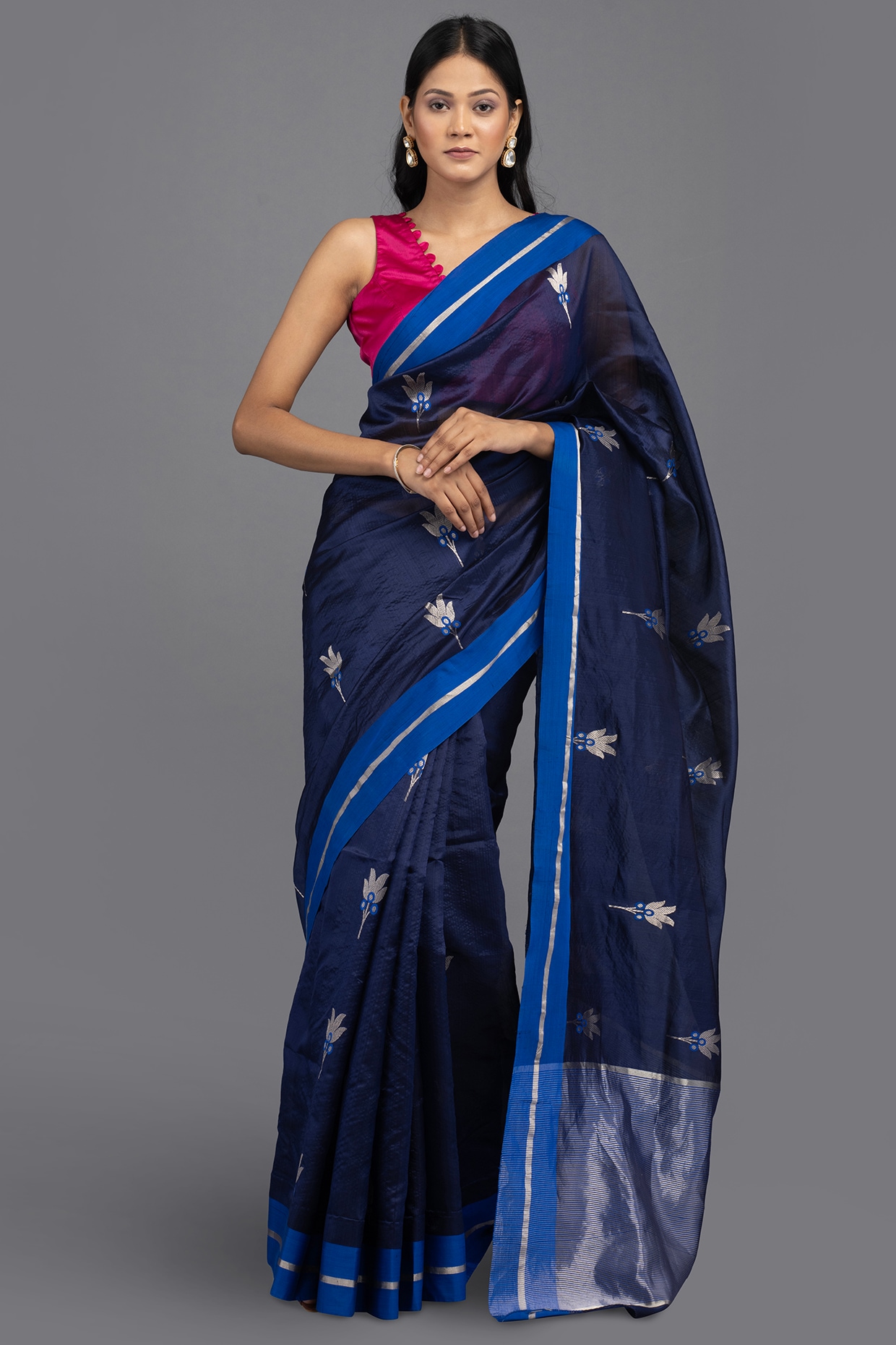 Buy Sutisaree Royal Blue Handloom Saree With Weaving Pallu and Unstitched  Blouse