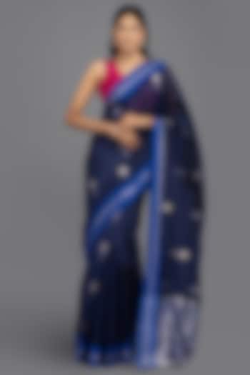 Royal Blue Chanderi Silk Banarasi Handloom Saree Set by Zal From Benaras