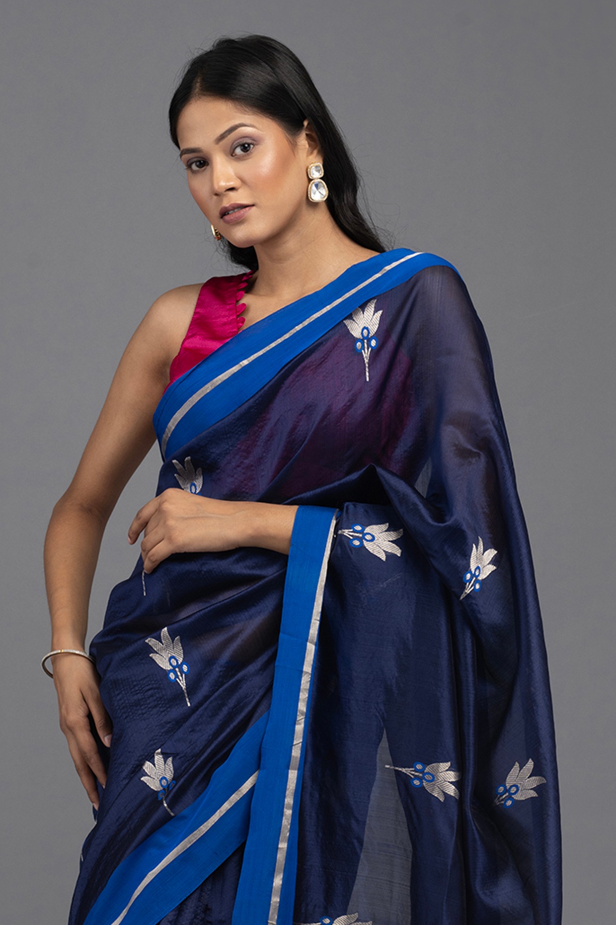 Royal Blue Pure Katan Silk Tanchoi Jangla Banarasi Handloom Saree | Bengal  Looms