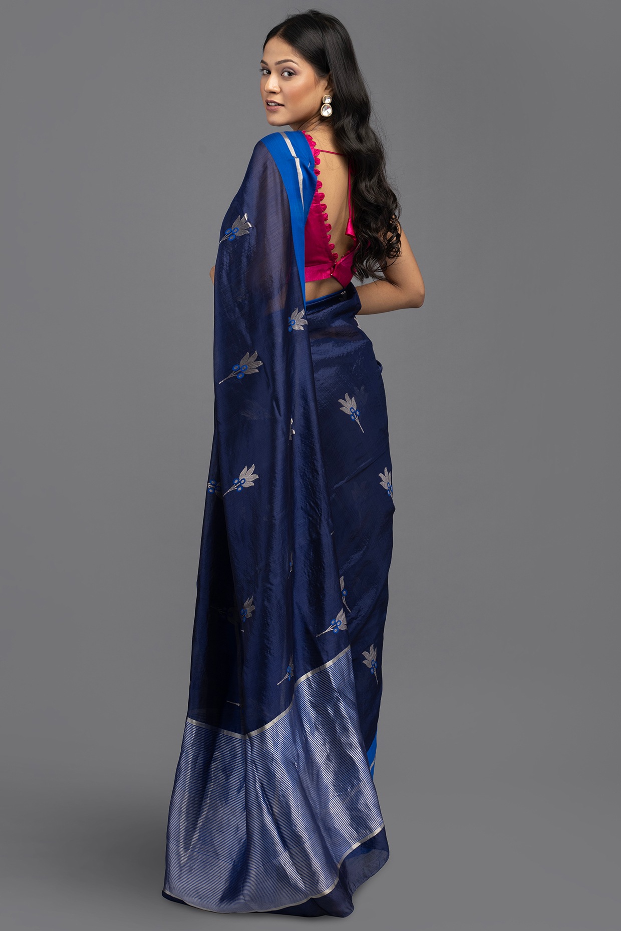 Handloom Cotton Silk Saree in Royal Blue and Green : SBEA1046