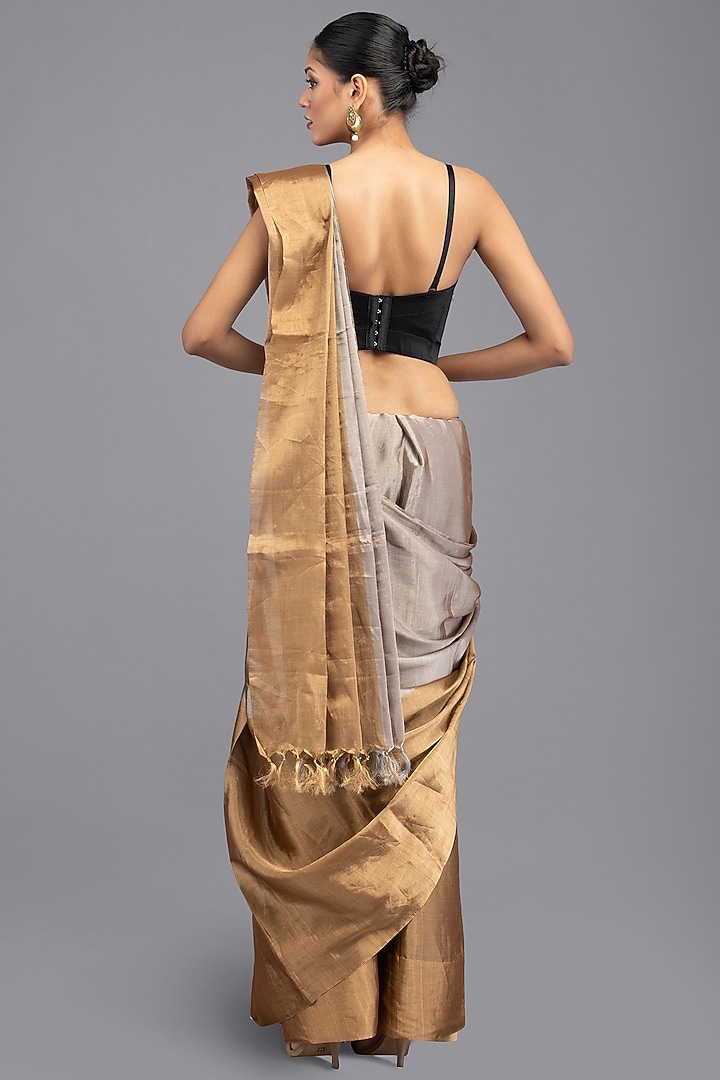 Golden Pure Chanderi Handloom Party Wear Saree Set by Zal From Benaras at Pernia's Pop Up Shop