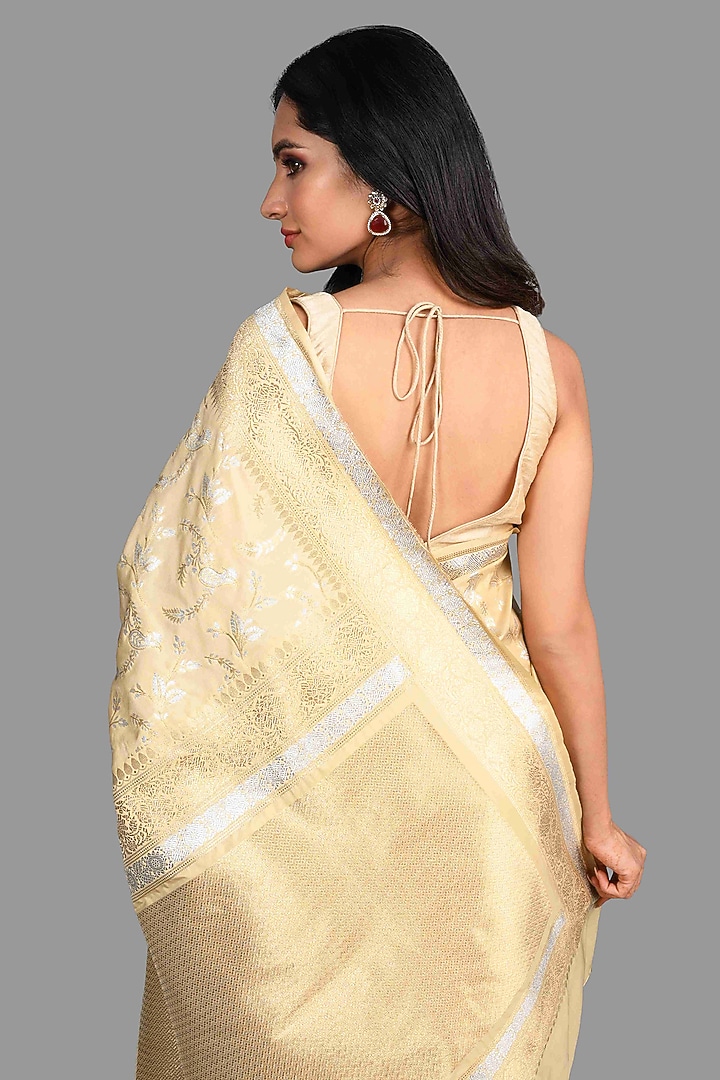 Cream Katan Silk Banarasi Party Wear Saree Set by Zal From Benaras at Pernia's Pop Up Shop
