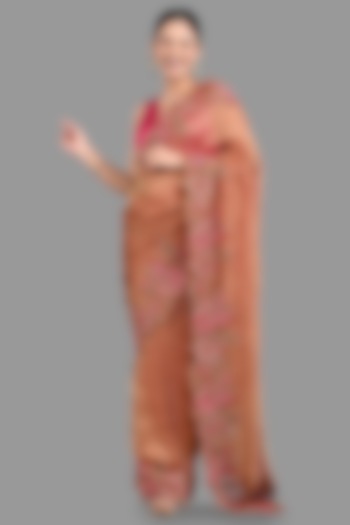 Brown Crushed Tissue Silk Floral Cutwork Banarasi Party Wear Saree Set by Zal From Benaras at Pernia's Pop Up Shop