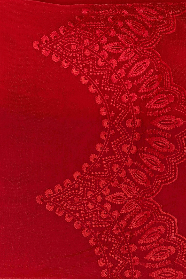 Red Pure Organza Silk Hand Embroidered Party Wear Saree Set by Zal From Benaras at Pernia's Pop Up Shop