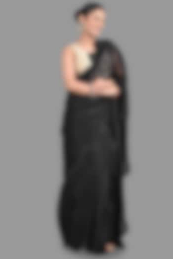 Black Organza Silk Chikankari Hand Embroidered Party Wear Saree Set by Zal From Benaras at Pernia's Pop Up Shop