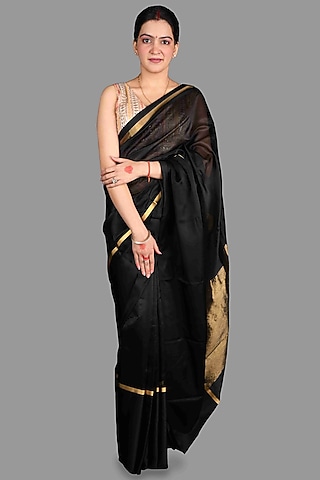 Black Silk Zari Work Saree Set by Zal From Benaras