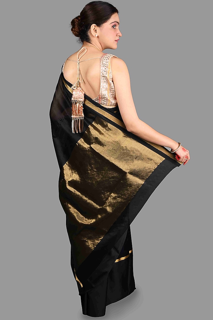 Black Silk Zari Work Wedding Saree Set by Zal From Benaras at Pernia's Pop Up Shop