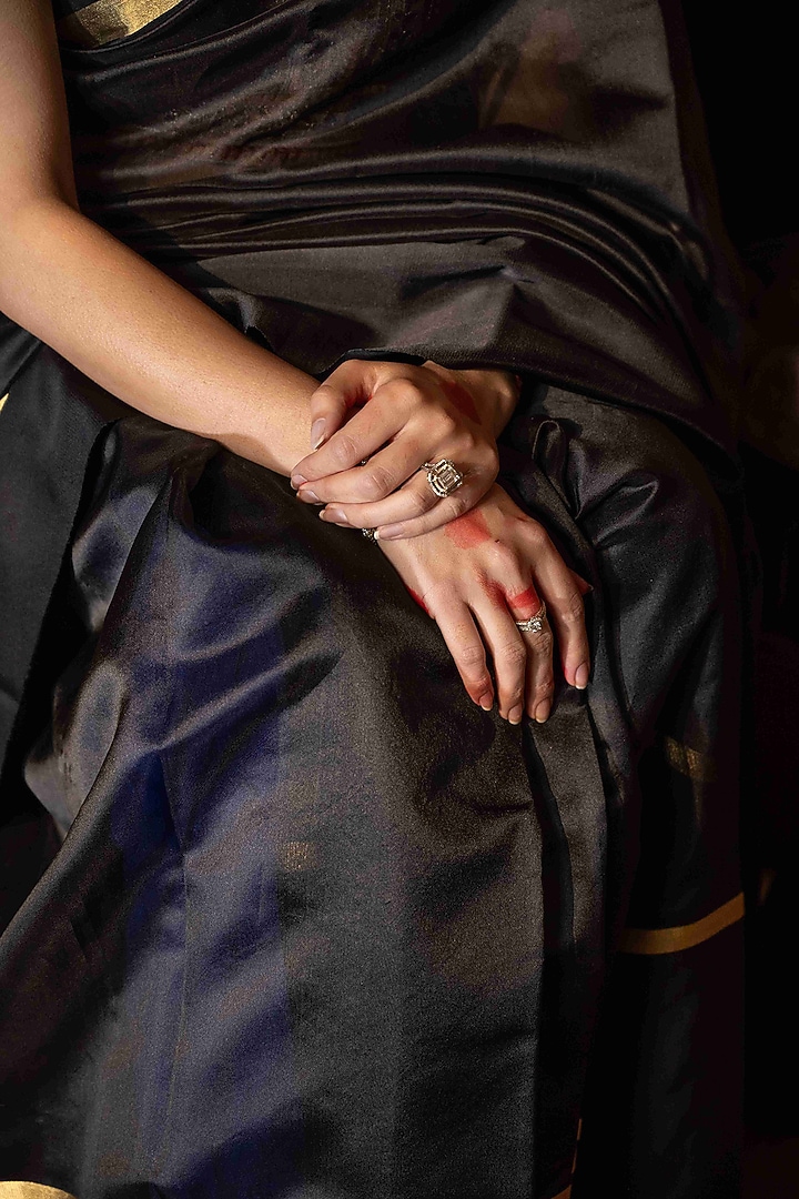 Black Silk Zari Work Wedding Saree Set by Zal From Benaras at Pernia's Pop Up Shop