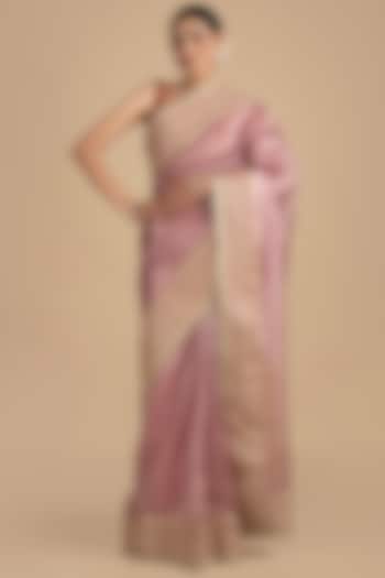 Pastel Pink Pure Tissue Silk Hand Embroidered Banarasi Party Wear Saree Set by Zal From Benaras at Pernia's Pop Up Shop