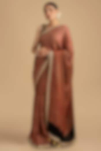 Red Crepe Silk Zari Work & Bandhej Striped Banarasi Party Wear Saree Set by Zal From Benaras at Pernia's Pop Up Shop