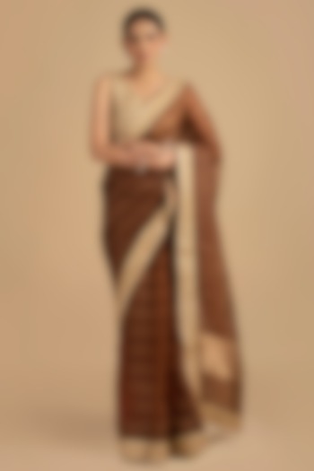 Copper Brown Pure Tissue Silk Zari Work Banarasi Party Wear Saree Set by Zal From Benaras at Pernia's Pop Up Shop