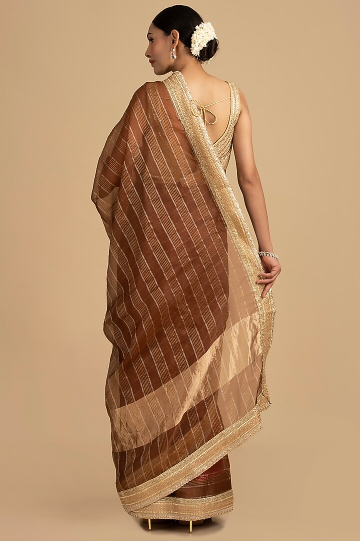 Copper Brown Pure Tissue Silk Zari Work Banarasi Party Wear Saree Set by Zal From Benaras at Pernia's Pop Up Shop