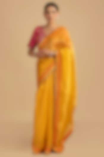 Yellow Pure Organza Silk Zari Work Banarasi Handloom Party Wear Saree Set by Zal From Benaras at Pernia's Pop Up Shop