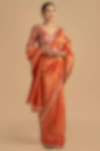 Red Pure Organza Silk Banarasi Handloom Party Wear Saree Set by Zal From Benaras at Pernia's Pop Up Shop