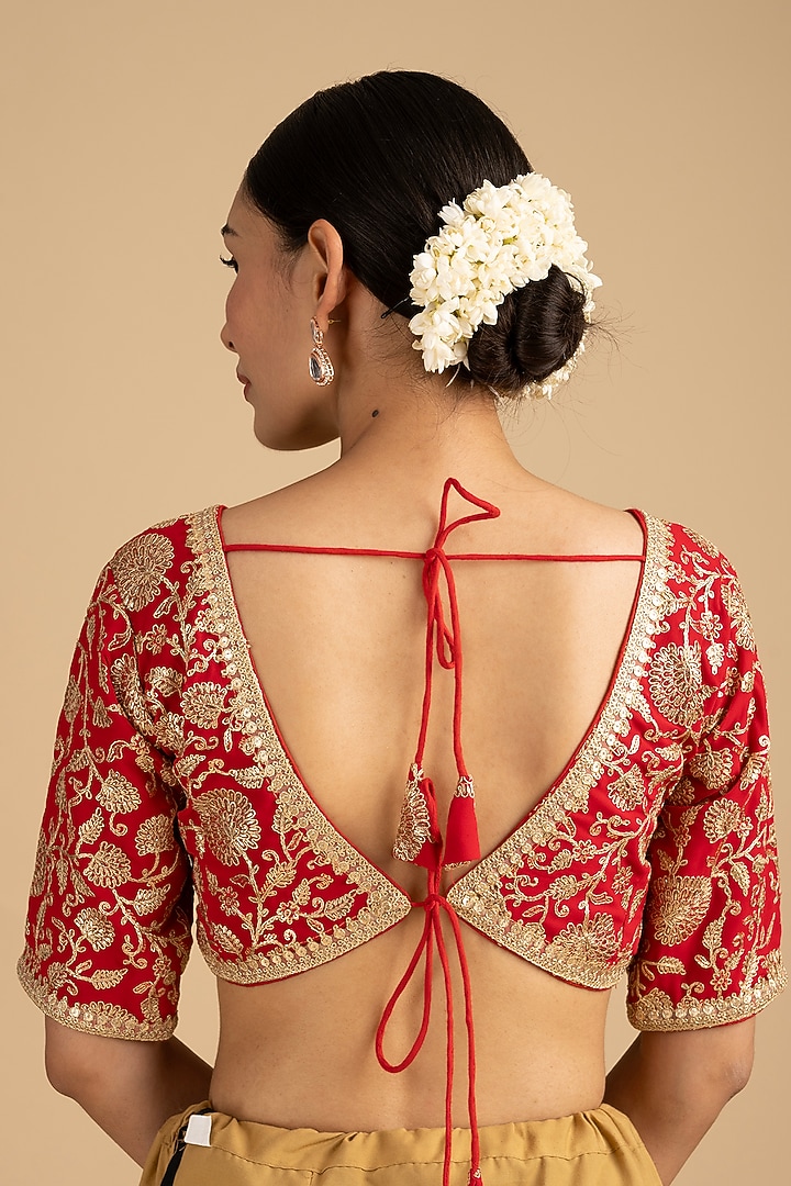 Red Pure Organza Silk Banarasi Handloom Party Wear Saree Set by Zal From Benaras at Pernia's Pop Up Shop