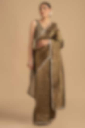 Black Pure Organza Silk Zari Work Banarasi Handloom Party Wear Saree Set by Zal From Benaras at Pernia's Pop Up Shop