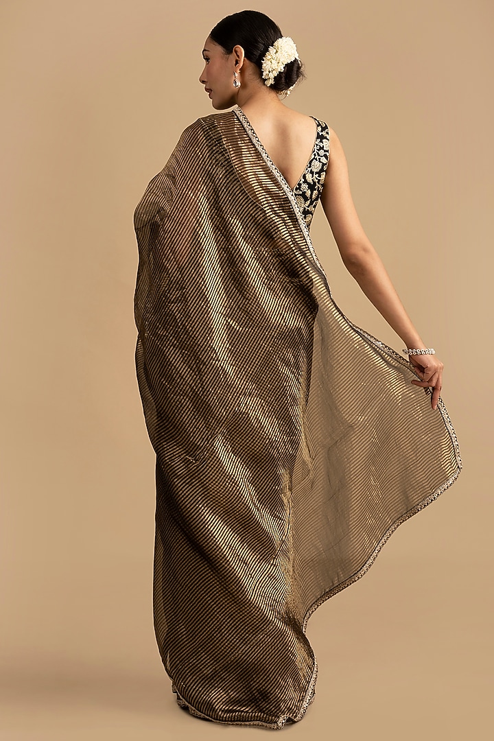 Black Pure Organza Silk Zari Work Banarasi Handloom Party Wear Saree Set by Zal From Benaras at Pernia's Pop Up Shop