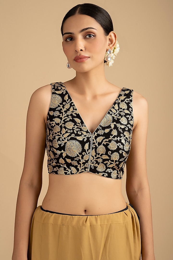 Black Pure Organza Silk Zari Work Banarasi Handloom Party Wear Saree Set by Zal From Benaras at Pernia's Pop Up Shop