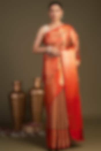 Red Zari Silk Banarasi Brocade Handloom Party Wear Saree Set by Zal From Benaras at Pernia's Pop Up Shop