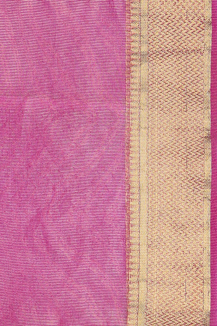 Light Pink Tissue Silk Striped Printed Banarasi Handloom Festive Saree Set by Zal From Benaras at Pernia's Pop Up Shop