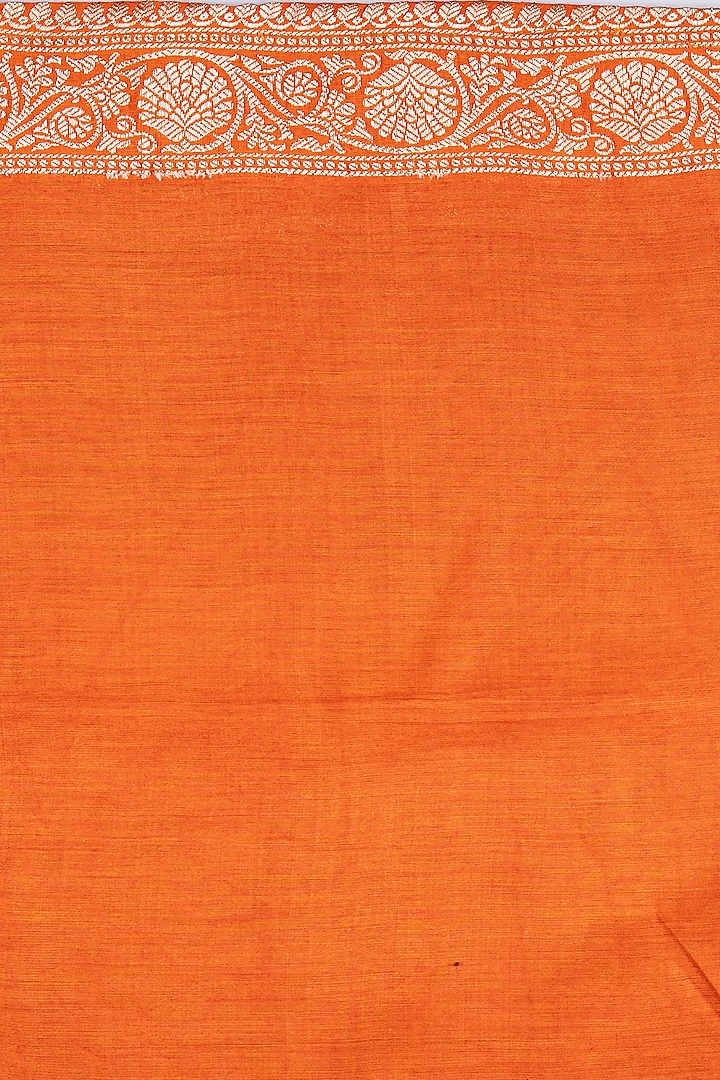 Orange Pure Moonga Silk Block Printed Banarasi Handloom Festive Saree Set by Zal From Benaras at Pernia's Pop Up Shop