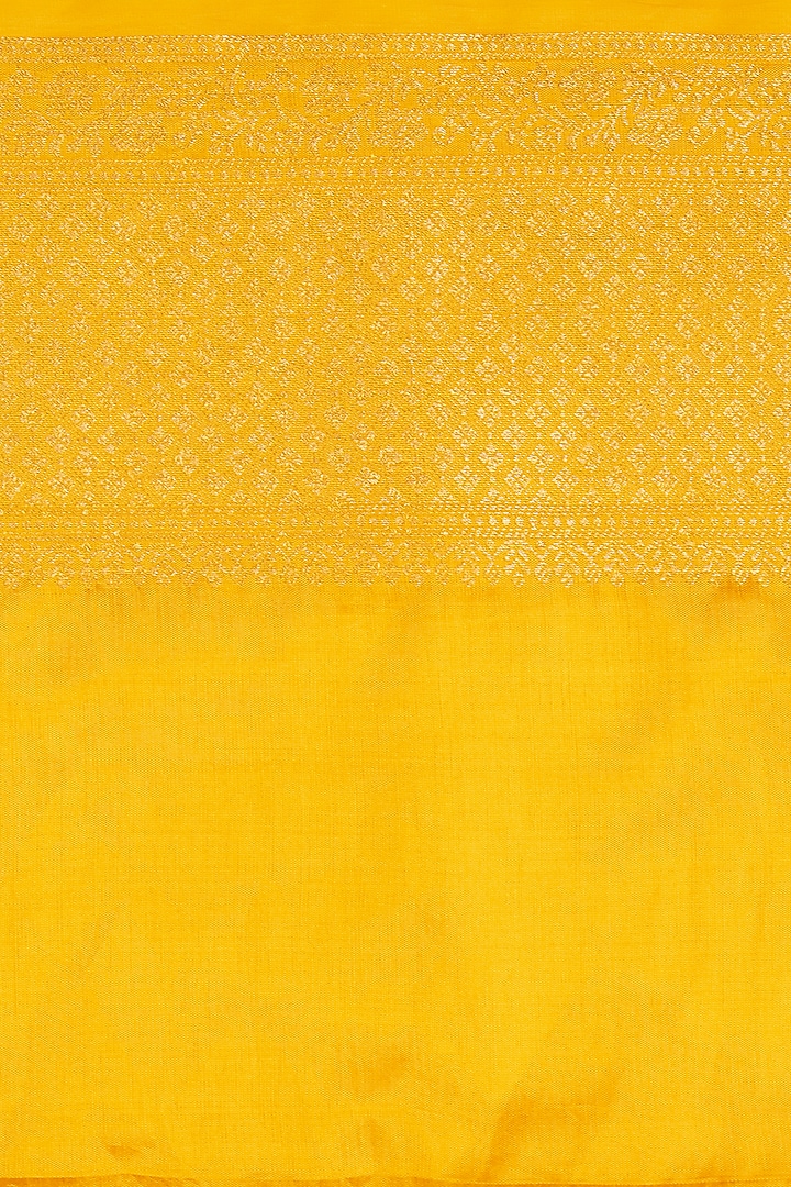 Bright Yellow Pure Silk Block Printed Banarasi Handloom Party Wear Saree Set by Zal From Benaras at Pernia's Pop Up Shop
