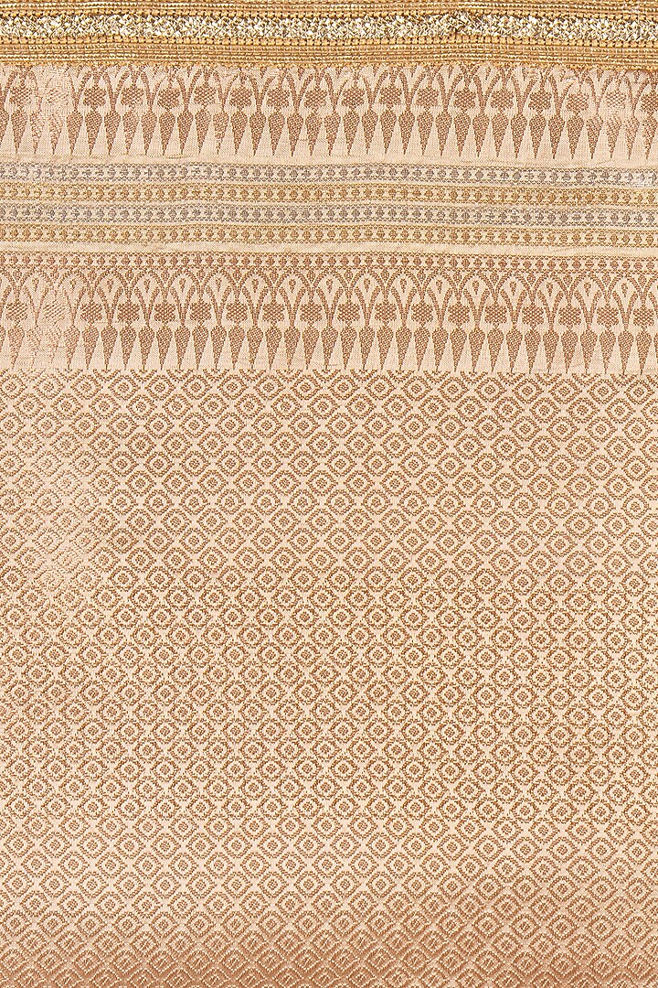 Beige Pure Katan Silk Block Printed Banarasi Handloom Party Wear Saree Set by Zal From Benaras at Pernia's Pop Up Shop