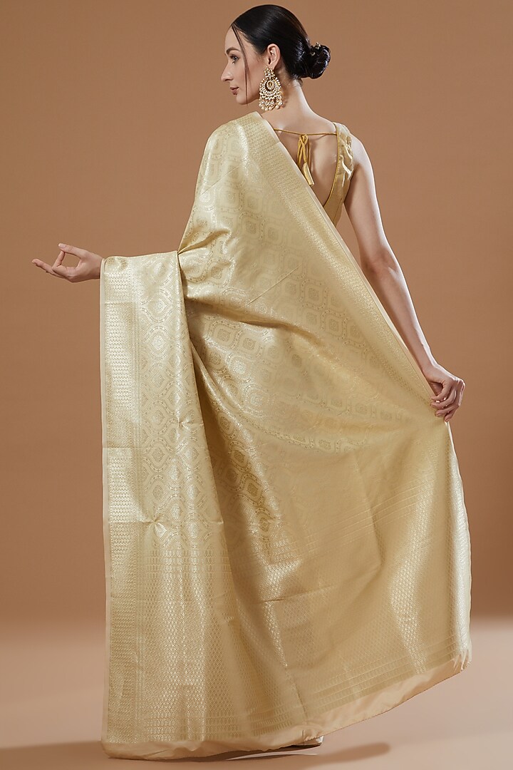 Beige Satin Silk Party Wear Saree Set by Zal From Benaras at Pernia's Pop Up Shop