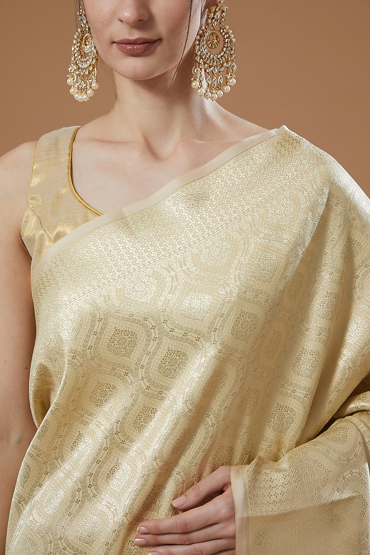Beige Satin Silk Party Wear Saree Set by Zal From Benaras at Pernia's Pop Up Shop