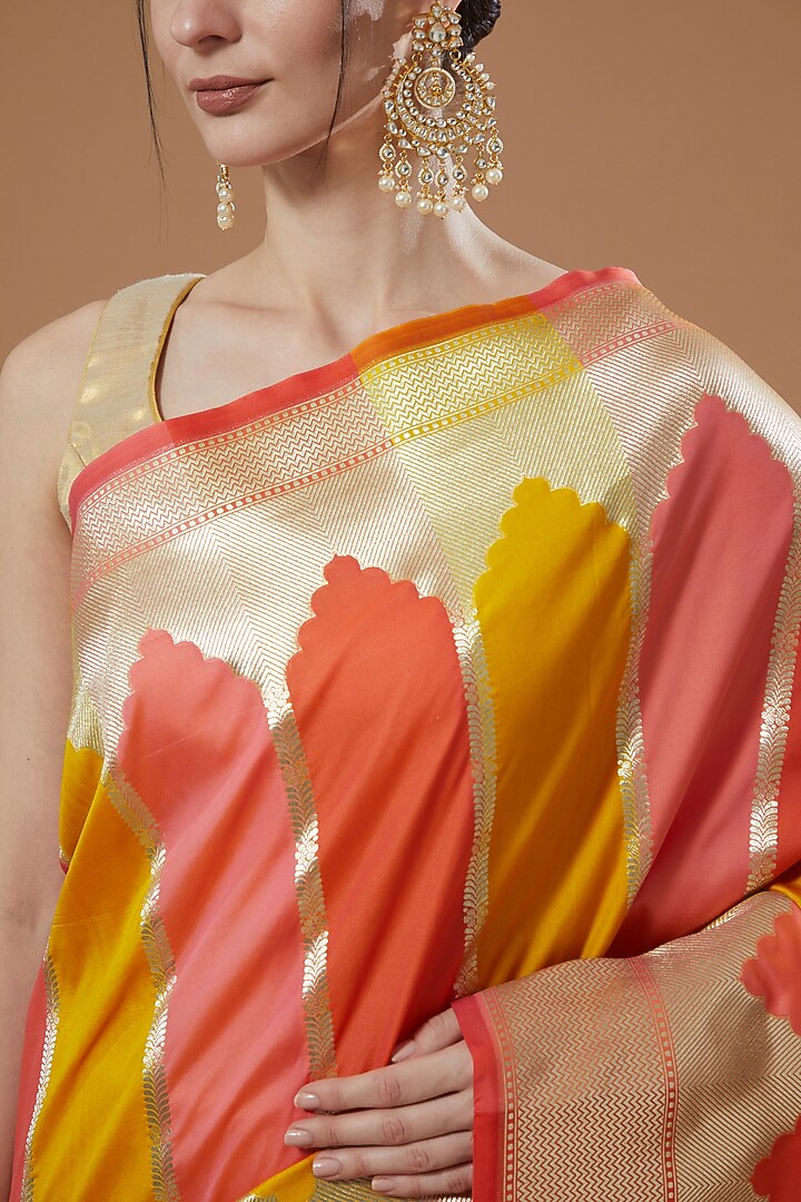 Multi-Colored Satin Silk Wedding Saree Set by Zal From Benaras at Pernia's Pop Up Shop