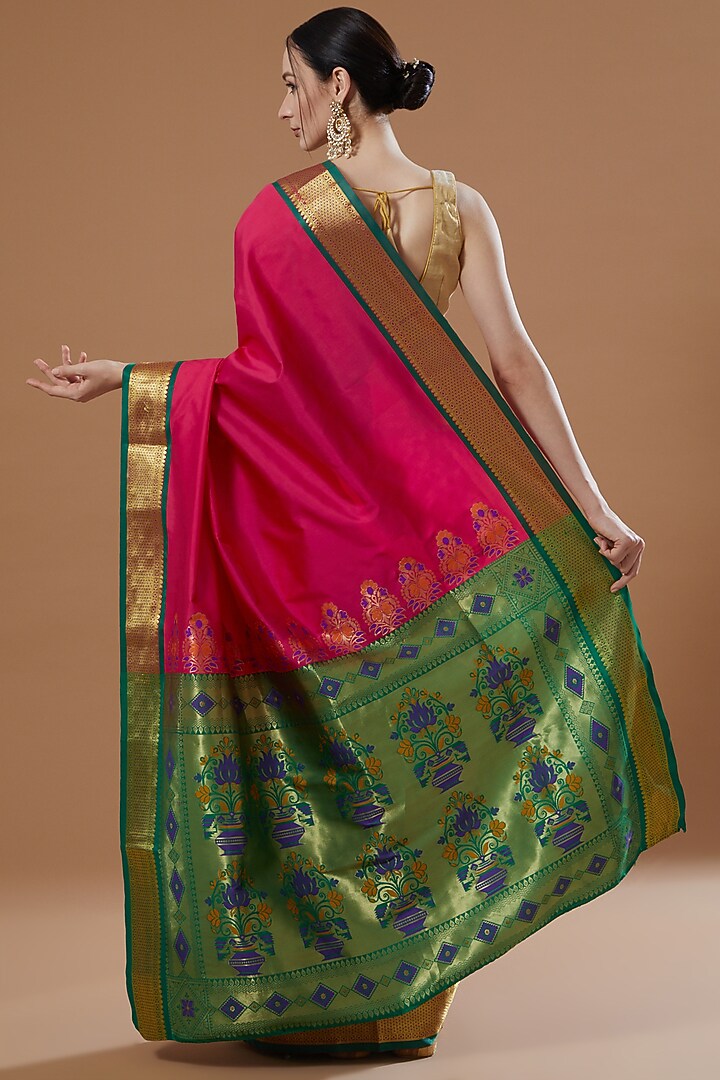 Magenta Katan Silk Paithani Party Wear Saree Set by Zal From Benaras at Pernia's Pop Up Shop