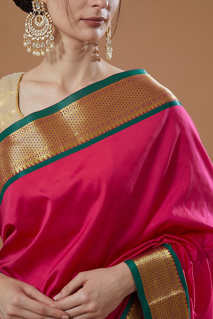 Magenta Katan Silk Paithani Party Wear Saree Set by Zal From Benaras at Pernia's Pop Up Shop