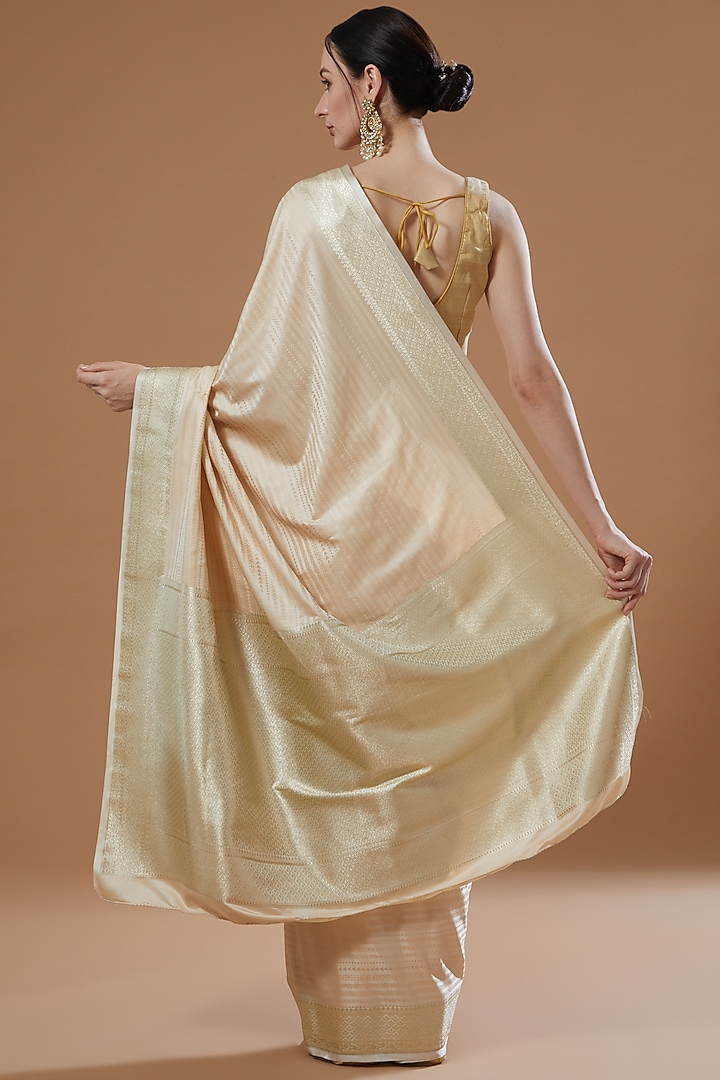 White Satin Silk Party Wear Saree Set by Zal From Benaras at Pernia's Pop Up Shop