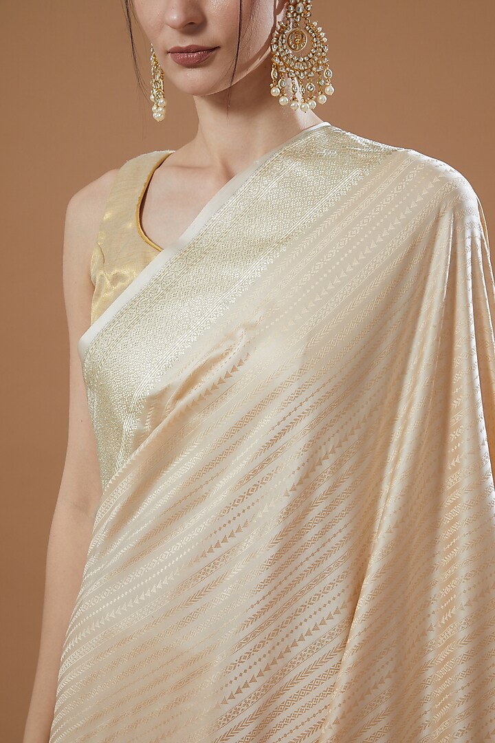 White Satin Silk Party Wear Saree Set by Zal From Benaras at Pernia's Pop Up Shop