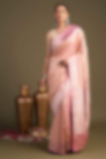 Baby Pink Pure Katan Satin Silk Zari Work Banarasi Handloom Party Wear Saree Set by Zal From Benaras at Pernia's Pop Up Shop