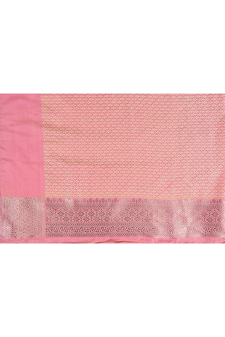 Baby Pink Pure Katan Satin Silk Zari Work Banarasi Handloom Party Wear Saree Set by Zal From Benaras at Pernia's Pop Up Shop