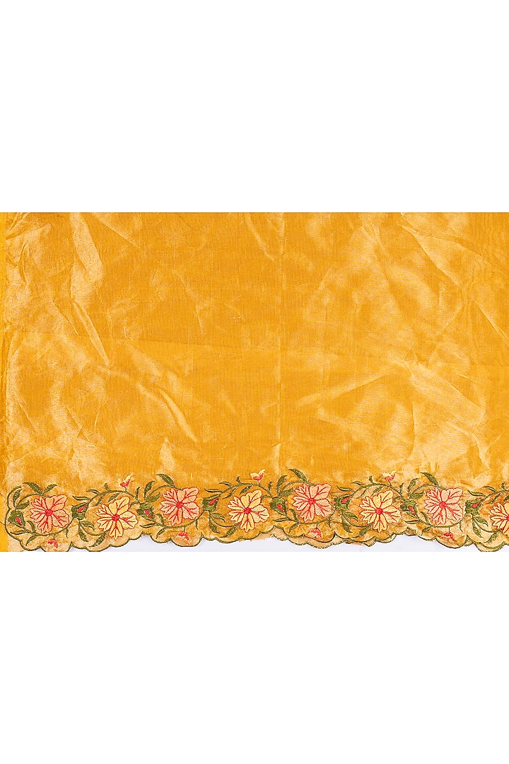 Yellow Pure Tissue Silk Hand Embroidered Banarasi Handloom Party Wear Saree Set by Zal From Benaras at Pernia's Pop Up Shop