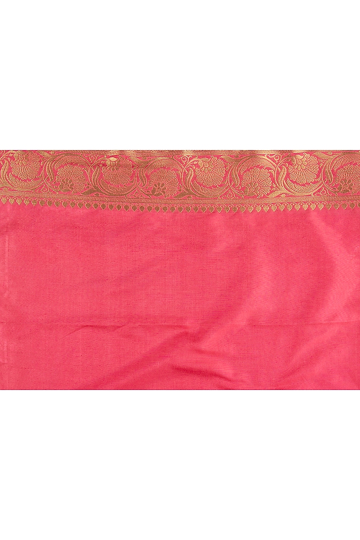 Peach Pink Pure Silk Printed Banarasi Handloom Party Wear Saree Set by Zal From Benaras at Pernia's Pop Up Shop